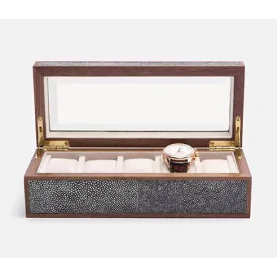 Elmbridge Cool Gray 5-Watch Box Realistic Faux Shagreen/Glass
