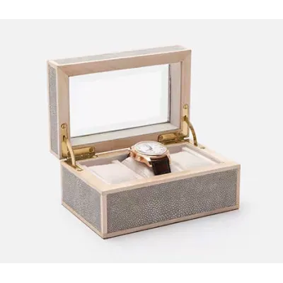 Elmbridge Sand 3-Watch Box Realistic Faux Shagreen/Glass