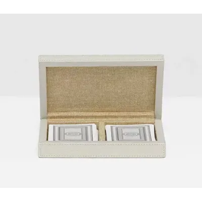 Lecco Light Gray Card Box Full-Grain Leather