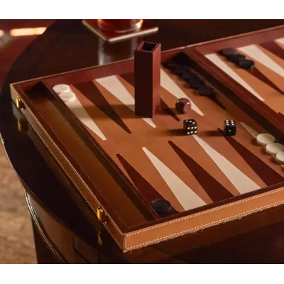 Grantham Beige/Aged Camel Hair-On-Hide/Full-Grain Leather Backgammon Game Set