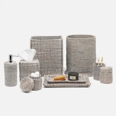 Kythira Gray/White Canister Round Small Seagrass