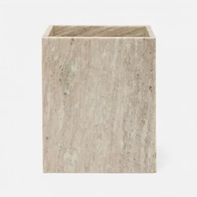 Athlone Beige Wastebasket Square Straight Marble