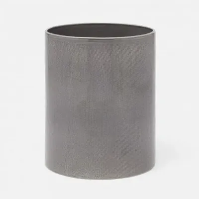 Cordoba Gray Burlap Wastebasket Round Ceramic