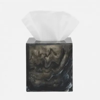 Abiko Obsidian Tissue Box Square Straight Cast Resin