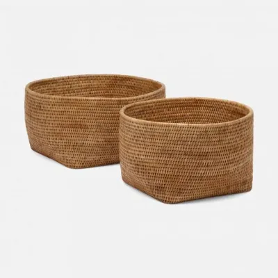 Kazan Natural Nested Baskets Round Rattan, Set Of 2