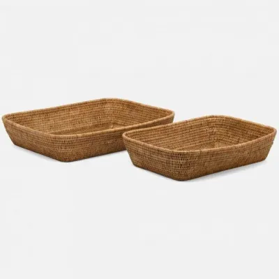 Kazan Natural Baskets Rectangular Rattan, Set Of 2