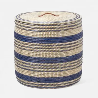 Olinda Dark Blue/Natural Oversized Hamper Round Natural Seagrass