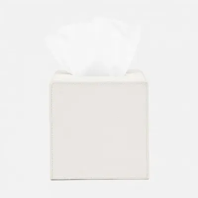 Victoria White Tissue Box Square Straight Full-Grain Leather