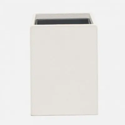 Victoria White Wastebasket Square Straight Full-Grain Leather