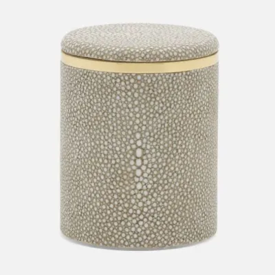 Bradford Sand/Gold Canister Small Round Realistic Faux Shagreen/Brass