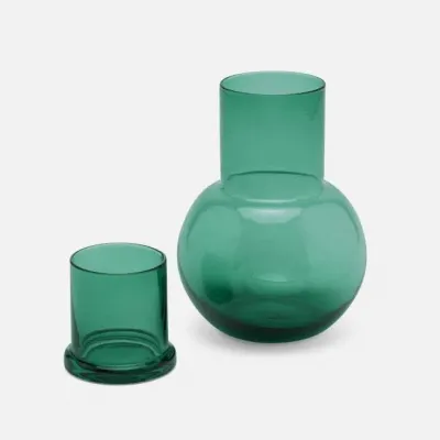 Lausanne Round Carafe Smokey Green Hand Blown Glass