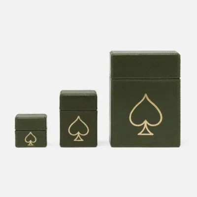 Aira Forest Green Full-Grain Leather Card Box Miniature 2.5"L X 2"W X 2.5"H, Pack of 2