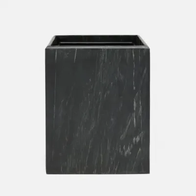 Kavala Black Wastebasket Square Straight Rounded Edges Marble