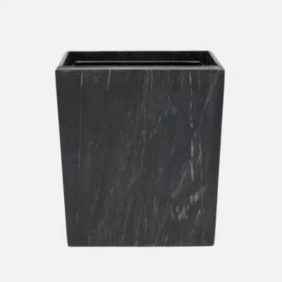 Kavala Black Wastebasket Rectangle Tapered Rounded Edges Marble