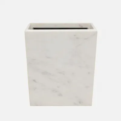 Kavala White Wastebasket Rectangle Tapered Rounded Edges Marble