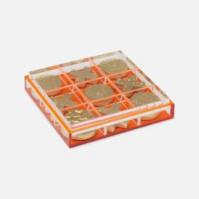 Alzey Clear/Tangerine Tic-Tac-Toe Box 7.5"L x 7.5"W x 1.5"H Acrylic