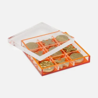 Alzey Clear/Tangerine Tic-Tac-Toe Box 7.5"L x 7.5"W x 1.5"H Acrylic