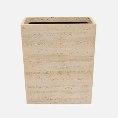 Bowen Natural Waste Basket Rectangle Tapered Travertine With Resin