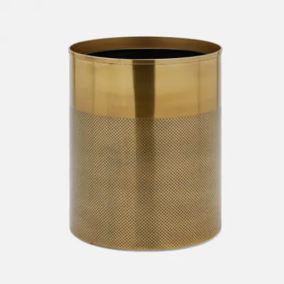 Hagen Antique Brass Wastebasket Round Textured Stainless Steel