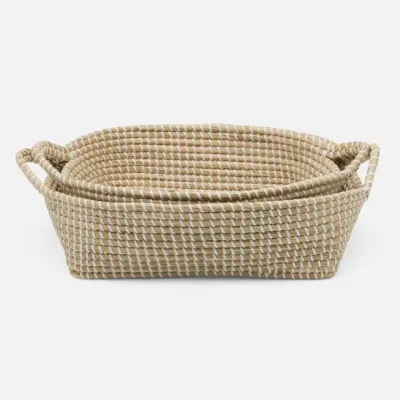 Roslyn Natural/White Storage Baskets Seagrass, Set Of 2