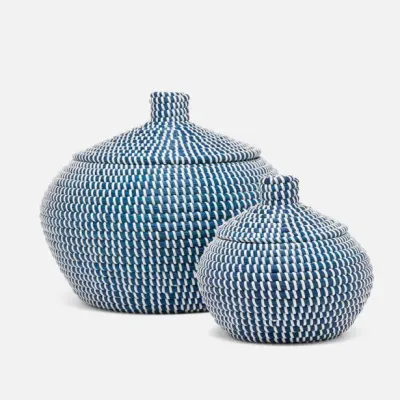 Roslyn Navy/White Basket Round Seagrass, Set Of 2