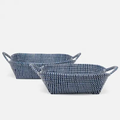 Roslyn Navy/White Storage Baskets Seagrass, Set Of 2