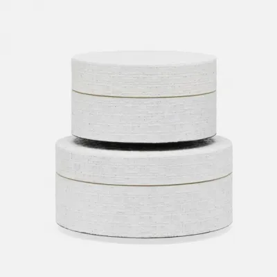 Rosewell Shiny White/Sycamore Desk Canister 4.5"D x 2.5"H, 5.5"D x 3"H Set of 2
