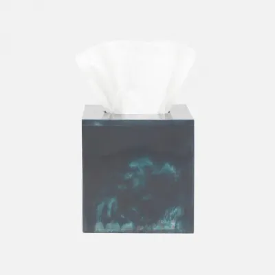 Abiko Dark Teal Tissue Box Square Straight Cast Resin