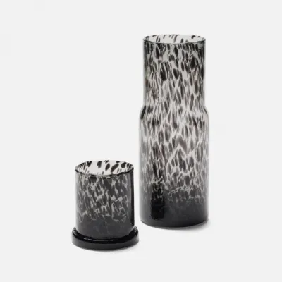 Faro Black Leopard Cylinder Carafe Hand-Blown Glass