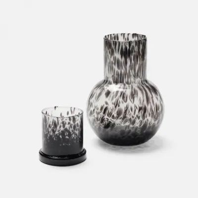 Lausanne Black Leopard Round Carafe Hand Blown Glass