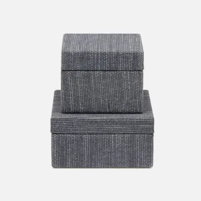 Galway Slate Blue Canister 4"L x 4"W x 3"H, 5"L x 5"W x 2.5"H Set of 2