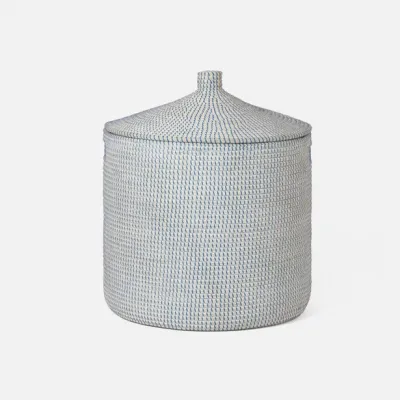 Roslyn Whitewashed/Navy Oversized Hamper Round Seagrass