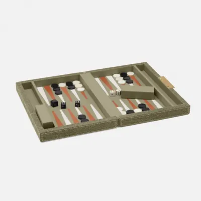 Preston Dark Green Backgammon Game Set Small Cotton Jute