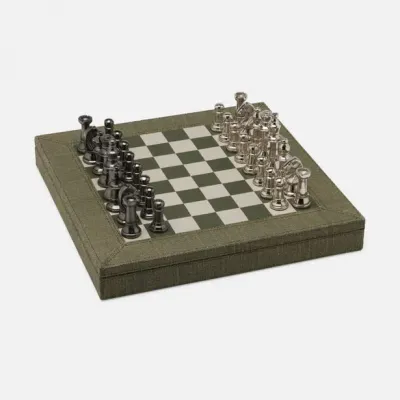 Preston Dark Green Chess Game Set Cotton Jute