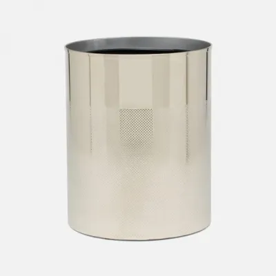 Hagen Shiny Nickel Wastebasket Round Textured Stainless Steel