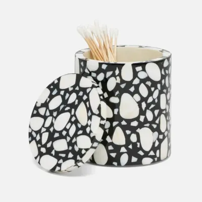 Remini Black/White Bath Canister 4"D x 4.5"H