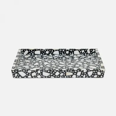 Remini Black/White Tray Rectangular Tapered Large Resin/Shell