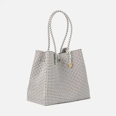 Izmir Brown/White Shopper Bag 15.5"L x 9"W x 14"H
