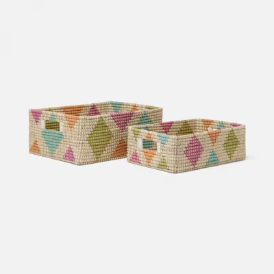 Cora Multicolor Storage Basket Rectangular Straight Seagrass, Set Of 2