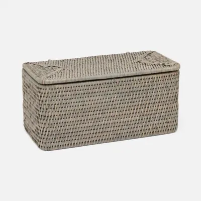 Camden Gray Double Toilet Paper Holder Rectangular Straight Woven Rattan