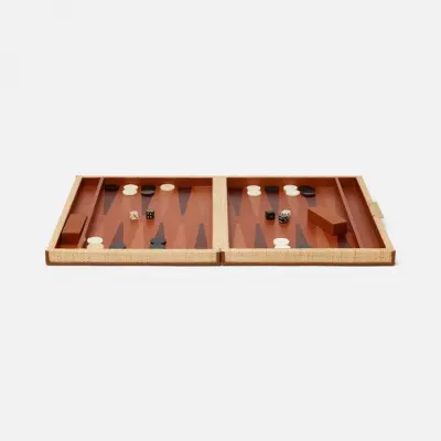 Hanford Natural/Saddle Backgammon Game Set Large Raffia/Leather