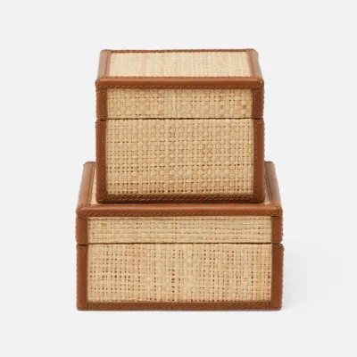 Hanford Natural/Saddle Canisters Small: 4"L x 4"W x 3"H, Large: 5"L x 5"W x 2.5"H, Set of 2