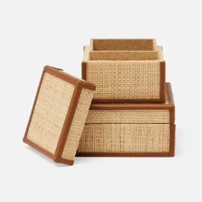 Hanford Natural/Saddle Canisters Small: 4"L x 4"W x 3"H, Large: 5"L x 5"W x 2.5"H, Set of 2