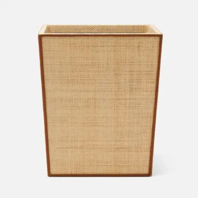 Hanford Natural/Saddle Wastebasket Rectangular Tapered Raffia/Leather