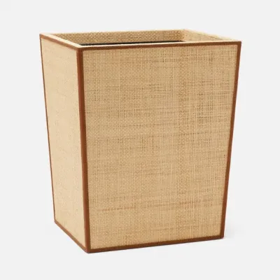 Hanford Natural/Saddle Wastebasket Rectangular Tapered Raffia/Leather