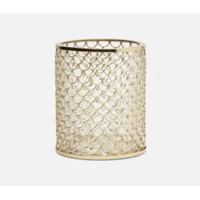 Gila Clear/Brushed Gold Wastebasket Round Glass/Brass