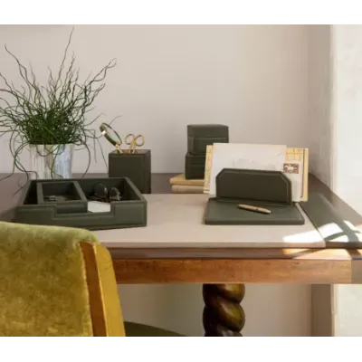 Asby Forest Green Full-Grain Leather Desk Accessories