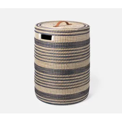 Olinda Dark Blue/Natural Hamper Round Natural Seagrass