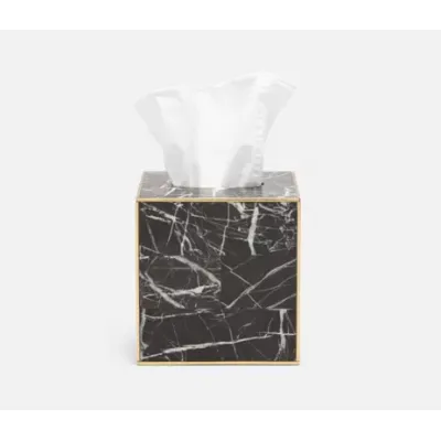 Rhodes Nero Tissue Box Square Straight Marble With Brass