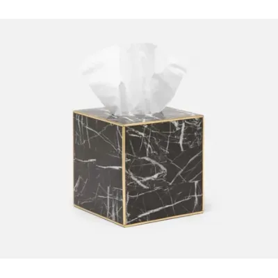 Rhodes Nero Tissue Box Square Straight Marble With Brass